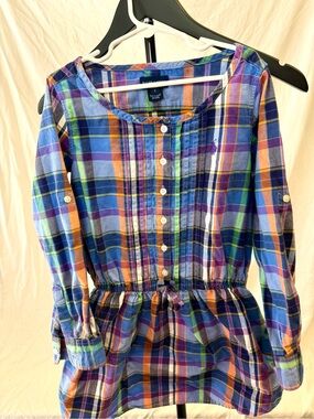 Ralph Lauren Girls Plaid Button-Front Dress in Blue, Purple, Orange & Green